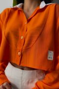 CROP GÖMLEK BEYAZ YAKA VE ETİKET DETAYLI - Orange resmi